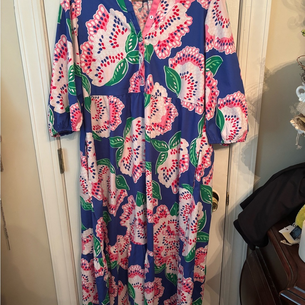 Floral Maxi Dress in Blue and Pink